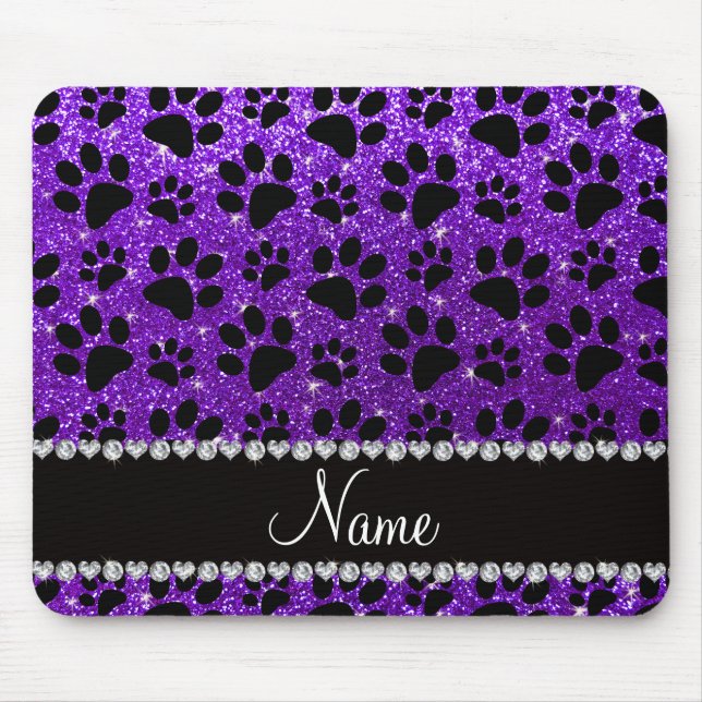 Custom name indigo purple glitter black dog paws mouse mat (Front)