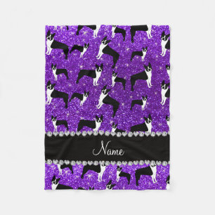 Custom name indigo purple glitter boston terrier fleece blanket