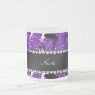 Custom name indigo purple glitter boston terrier frosted glass coffee mug