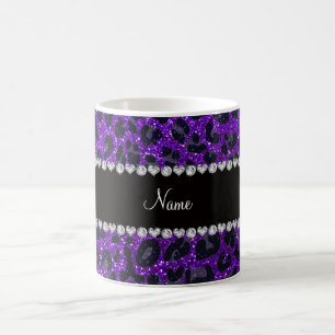 Custom name indigo purple glitter leopard print coffee mug