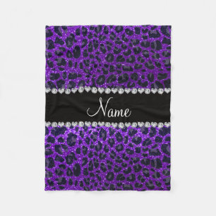 Custom name indigo purple glitter leopard print fleece blanket