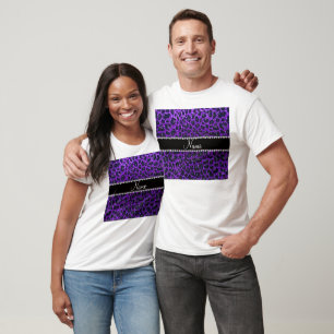 Custom name indigo purple glitter leopard print T-Shirt