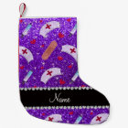 Custom name indigo purple glitter nurse hats heart