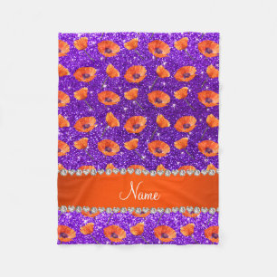 Custom name indigo purple glitter poppy flowers fleece blanket