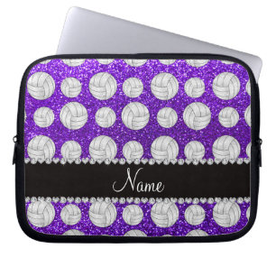 Custom name indigo purple glitter volleyballs laptop sleeve