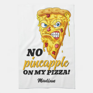 Custom Name & Ingredient Angry Pizza Tea Towel