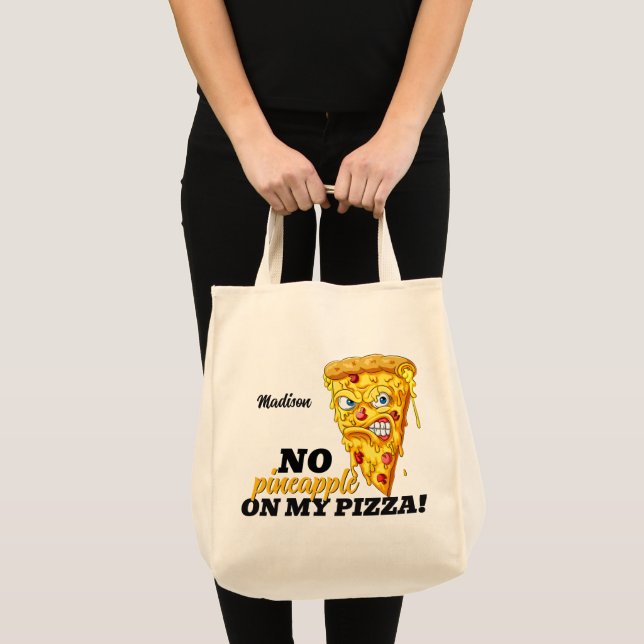 Custom Name & Ingredient Angry Pizza Tote Bag (Front (Product))