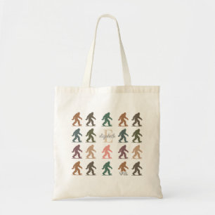 Custom Name Initial Bigfoot Retro Forest Vintage Tote Bag