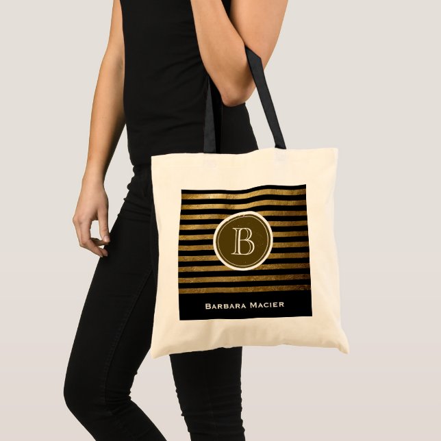 custom name/initial black golden monogram tote bag (Front (Product))