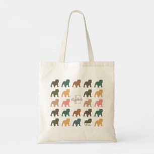 Custom Name Initial Bulldog Retro Floral Vintage Tote Bag
