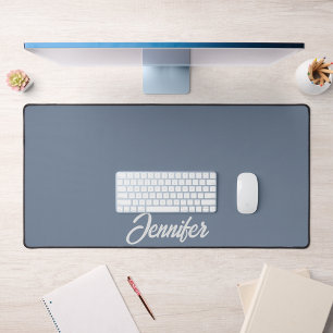 Custom Name Initial Clean Dusty Blue Monogram Desk Mat