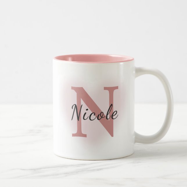 Custom Name &Initial Elegant Dusty Rose Pink Mug   (Right)