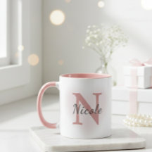 Custom Name &Initial Elegant Dusty Rose Pink Mug  