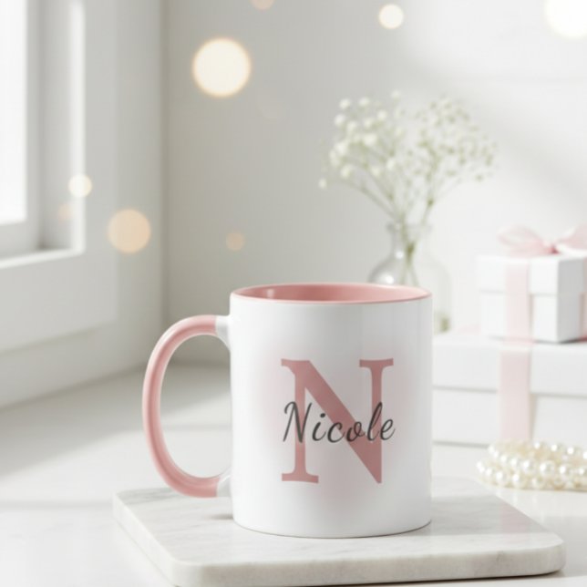 Custom Name &Initial Elegant Dusty Rose Pink Mug   (Creator Uploaded)