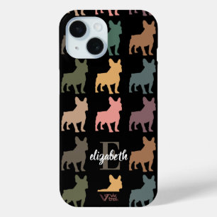 Custom Name Initial French Bulldog Retro Floral iPhone 15 Case