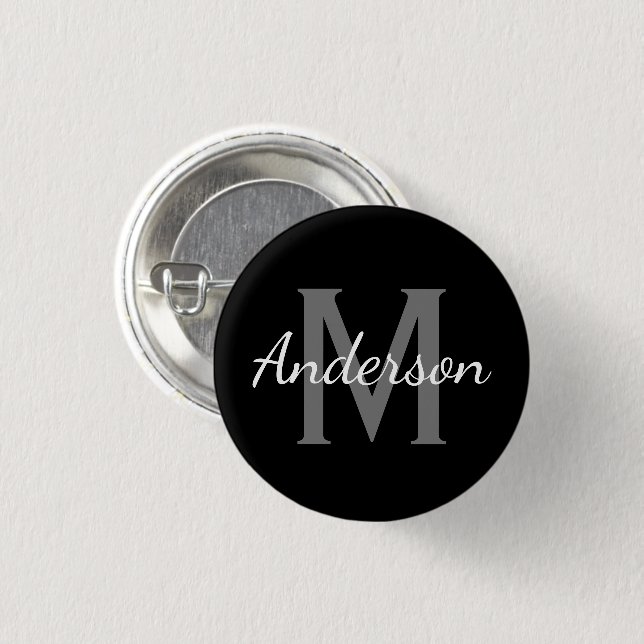 Custom name initial monogram small black round 3 cm round badge (Front & Back)