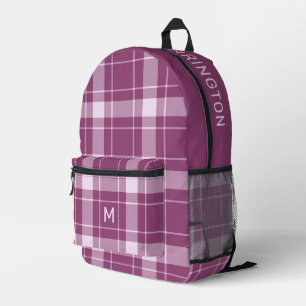 Custom Name & Initial Plaid Pattern Printed Backpack