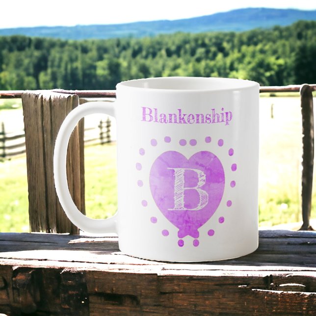 Custom Name Initial Polka Dot Purple Heart Coffee Mug (Enjoy your favorite beveage in a custom cup. )