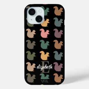 Custom Name Initial Retro Squirrel Vintage Forest iPhone 15 Case