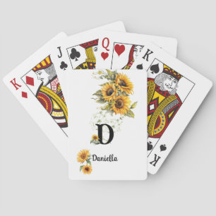 Custom Name Initial Rustic Sunflowers Yellow Playing Cards