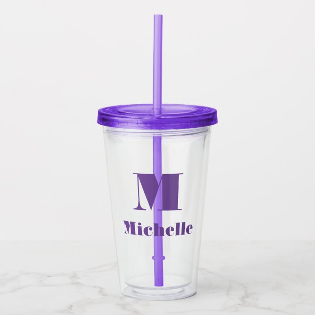 Custom Name Initial Solid Colour  Acrylic Tumbler (Front)