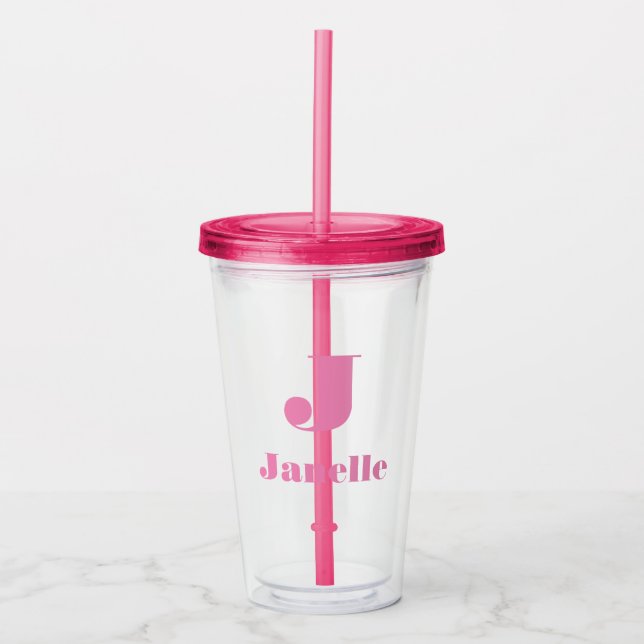 Custom Name Initial Solid Colour  Acrylic Tumbler (Front)