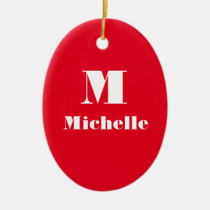 Custom Name Initial Solid Colour  Ceramic Tree Decoration