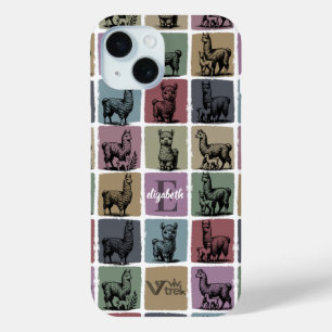 Custom Name Initial Vintage Llama Alpaca Retro Gif iPhone 15 Case
