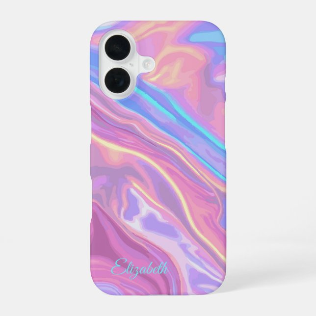 Custom Name Iridescent iPhone 16 Case (Back)