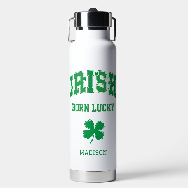 Custom Name Irish Born Lucky Water Bottle (Front)