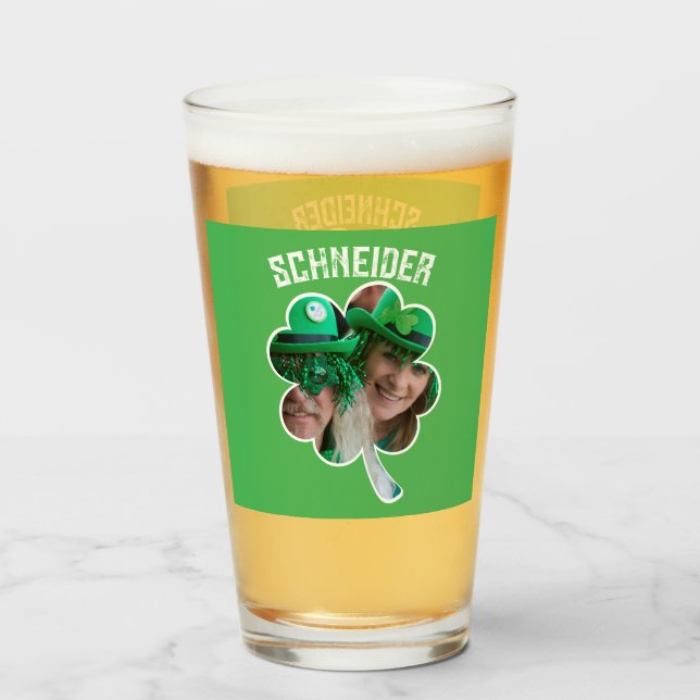 Custom Name Irish clover photo St Patricks Day Glass (Back Filled)
