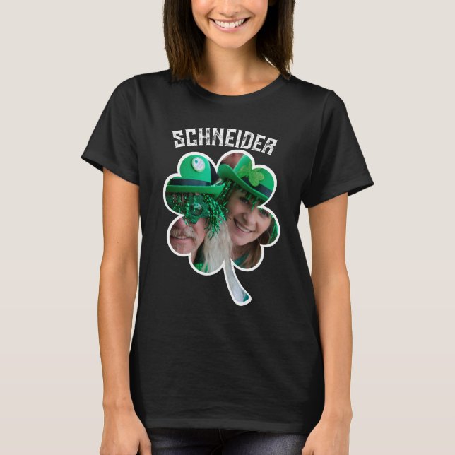 Custom Name Irish clover photo St Patricks Day T-Shirt (Front)