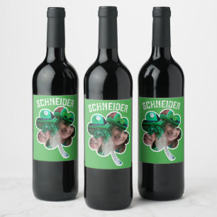 Custom Name Irish clover photo St Patricks Day Wine Label