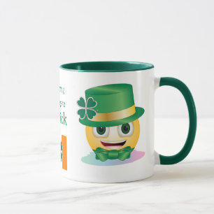 Custom Name Irish Emoji with Hat and Shamrock Mug