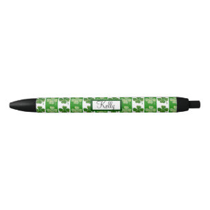 Custom Name Irish Green & White Lucky Clover Pen