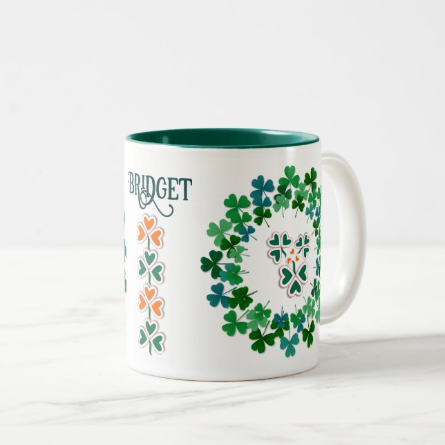 Custom Name Irish Shamrock Circle   Two-Tone Coffee Mug (Front Right)
