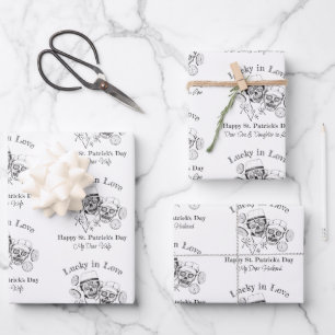 Custom Name Irish Sugar Skull Couple Lucky in Love Wrapping Paper Sheet
