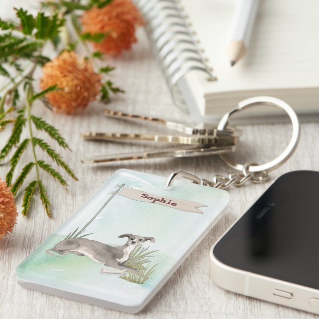 Custom Name Italian Greyhound Pet Dog Key Ring (Front Right)