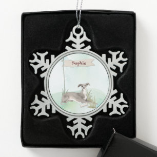 Custom Name Italian Greyhound Pet Dog Snowflake Pewter Christmas Ornament