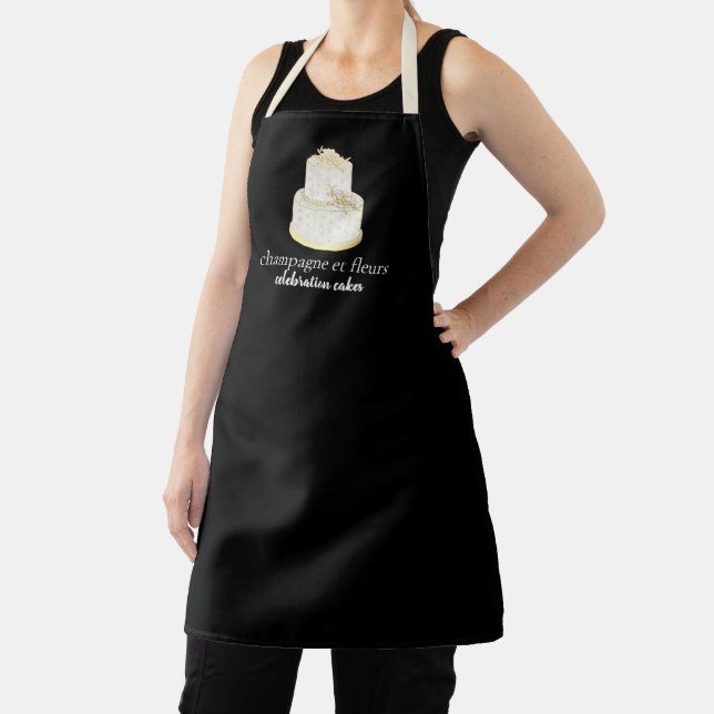 custom name ivory + gold wedding cake bakery staff apron (Insitu)