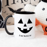 Custom Name Jack O Lantern Pumpkin Face Halloween Mug<br><div class="desc">Celebrate Halloween in style with this cute pumpkin face coffee mug with custom text that can be personalised with a name. This fun jack o lantern design has a happy toothy grin!</div>