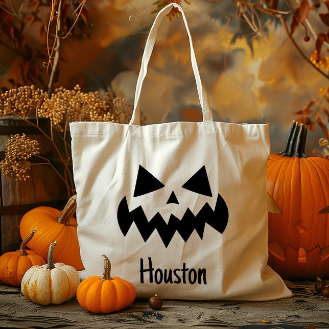 Custom Name Jack O Lantern Pumpkin Trick Or Treat Tote Bag (Creator Uploaded)