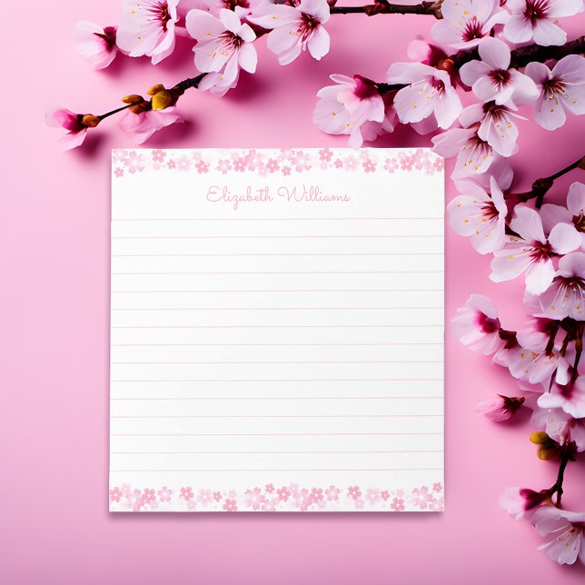 Custom Name Japanese Cherry Blossom Lined Notepad (Sakura Dreams, Personalized Gleam! 🌸✍️)