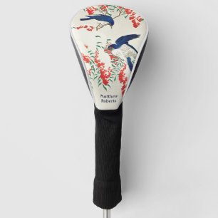 Custom Name Japanese Woodblock Blue Birds Golf Head Cover
