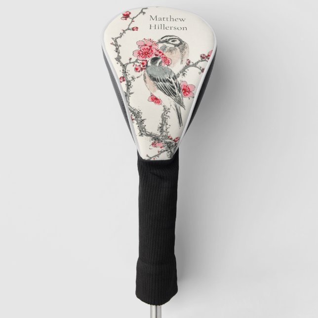 Custom Name Japanese Woodblock Plum Tree and Birds Golf Head Cover (Front)