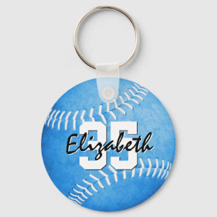 custom name jersey number girls blue softball key ring