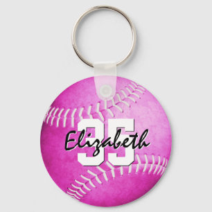 custom name jersey number girls pink softball key ring