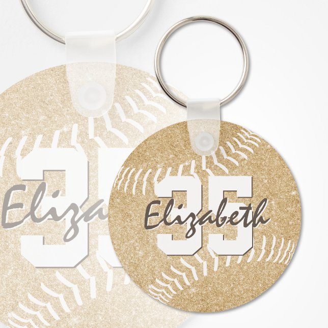 custom name jersey number girly gold softball key ring (Creator Uploaded)