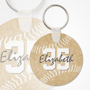 custom name jersey number girly gold softball key ring