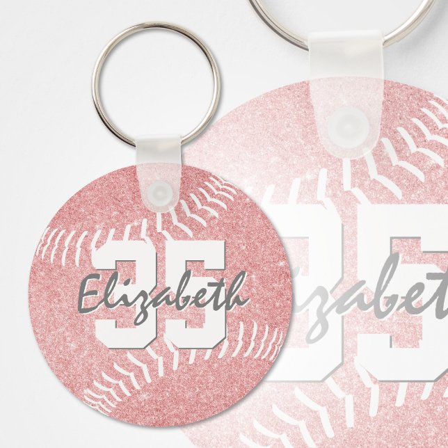 custom name jersey number girly pink softball key ring (Creator Uploaded)
